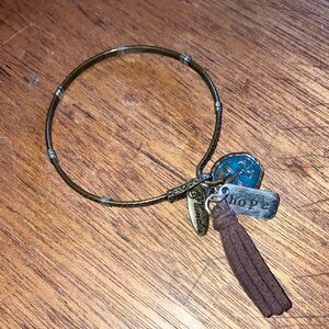 Plunder Bronze Color Metal Bracelet with Brown Tassel and‎ Charms